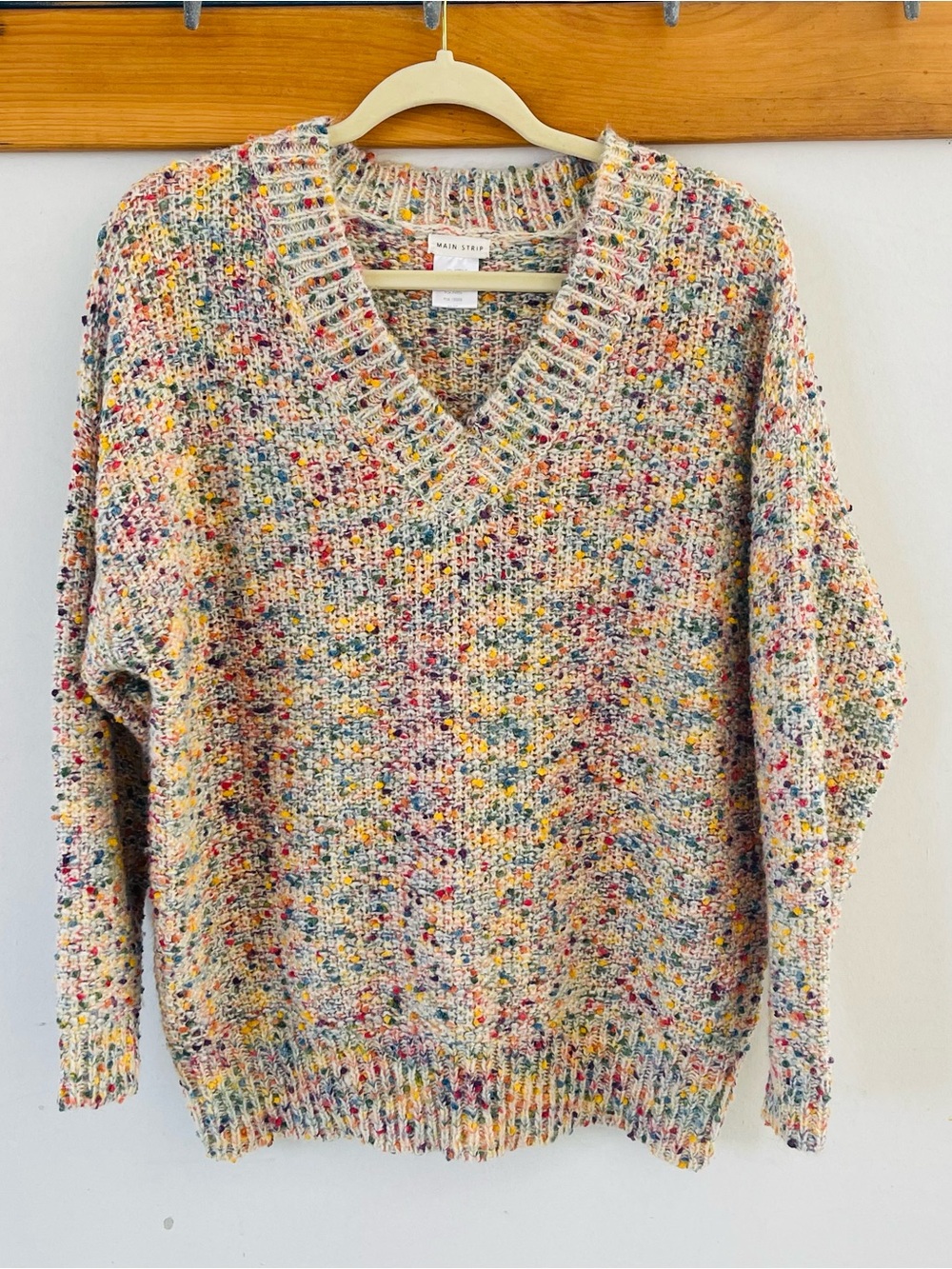 Main Strip Confetti Speckled Multicolored V-Neck Sweater